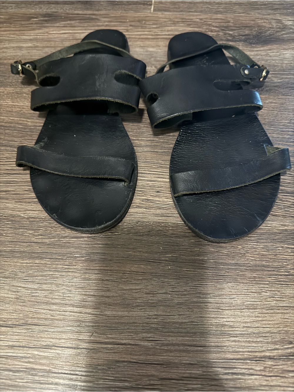 Ancient Greek Black Leather Strappy Sandals
